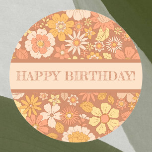 Sticker Rond Joyeux anniversaire retro Vintage floral