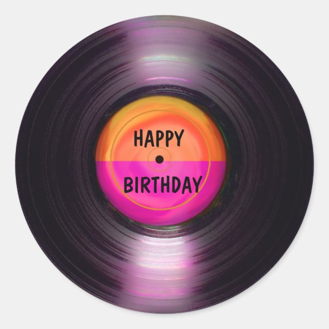 Sticker Rond Joyeux Anniversaire Retro Vinyl Record (Devant)