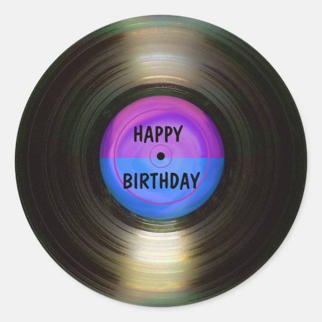 Sticker Rond Joyeux Anniversaire Retro Vinyl Record (Devant)