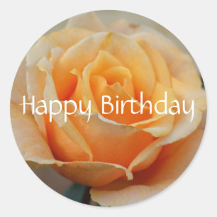 Sticker Rond Joyeux anniversaire, rose en pêche