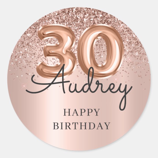 Sticker Rond Joyeux Anniversaire Rose Gold Parties scintillant  (Devant)