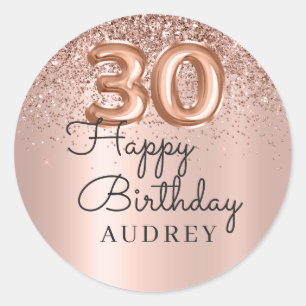 Sticker Rond Joyeux Anniversaire Rose Gold Parties scintillant 