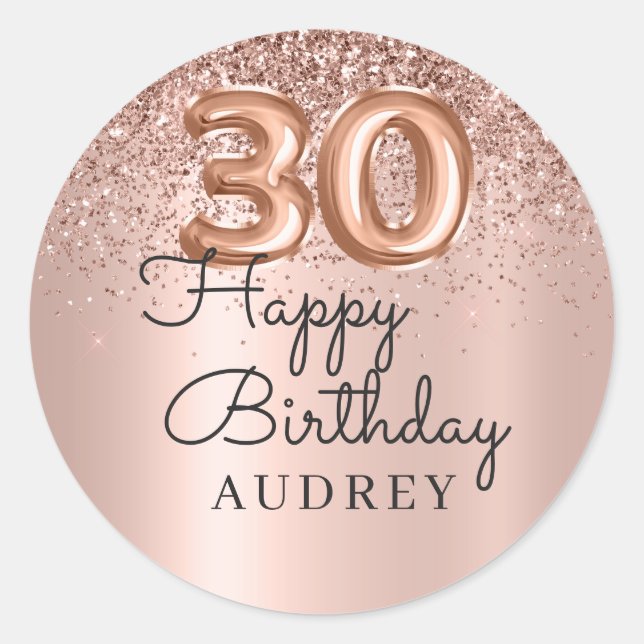 Sticker Rond Joyeux Anniversaire Rose Gold Parties scintillant  (Devant)