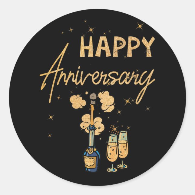 Sticker Rond Joyeux Anniversaire Salue Bouteille De Vin (Devant)