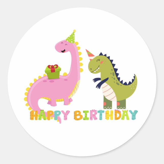 Sticker Rond Joyeux anniversaire saurus (Devant)