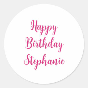 Sticker Rond Joyeux Anniversaire Simple Personnalisé Nom Fille