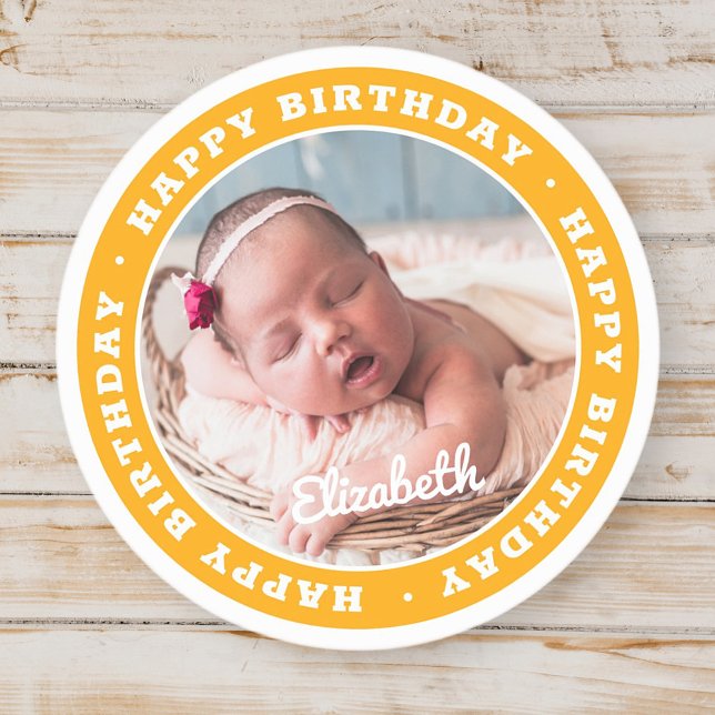Sticker Rond Joyeux anniversaire Simple Photo moderne (Créateur téléchargé)