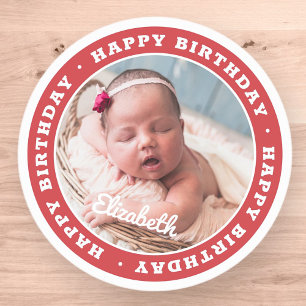 Sticker Rond Joyeux anniversaire Simple Photo moderne