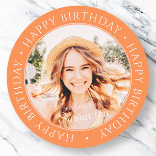 Sticker Rond Joyeux Anniversaire Simple Photo Personnalisée Mo