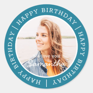 Sticker Rond Joyeux anniversaire simple Preppy moderne photo pe