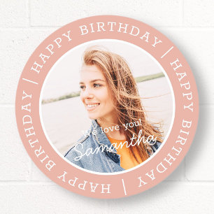 Sticker Rond Joyeux anniversaire simple Preppy moderne photo pe
