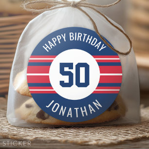 Sticker Rond Joyeux Anniversaire Sports Jersey Stripes Nom et â