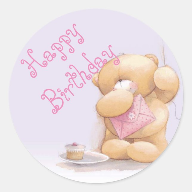 Sticker Rond Joyeux anniversaire/Stickers/Ours en peluche (Devant)