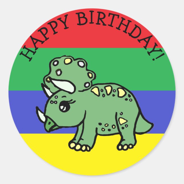 Sticker Rond Joyeux anniversaire T-Rex Dinosaur (Devant)