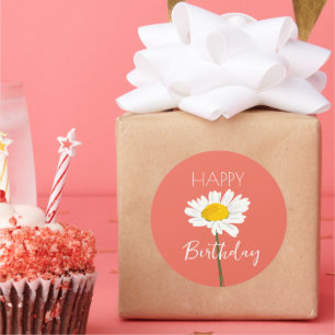 Sticker Rond Joyeux anniversaire tandis que Daisy Flower