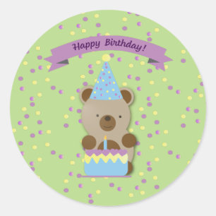 Sticker Rond Joyeux Anniversaire Teddy Bear