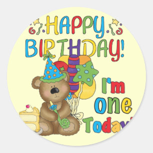 Sticker Rond Joyeux anniversaire Teddy Bear 1er T-shirts et cad