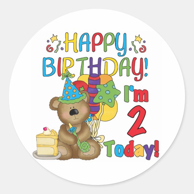 Sticker Rond Joyeux anniversaire Teddy Bear 2e anniversaire (Devant)