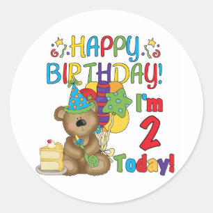 Sticker Rond Joyeux anniversaire Teddy Bear 2e anniversaire