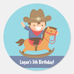 Sticker Rond Joyeux Anniversaire Thème Cow-Boy Occidental pour