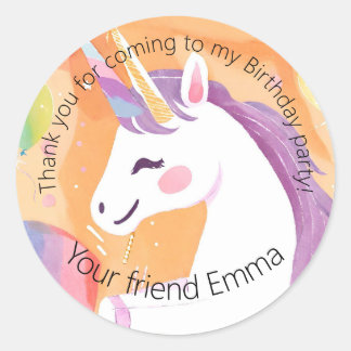Sticker Rond Joyeux anniversaire Unicorn Merci pour le étiquett