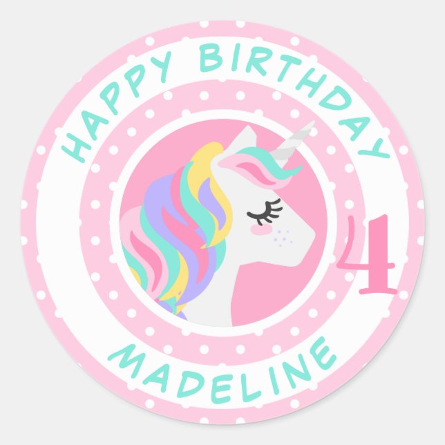 Sticker Rond Joyeux anniversaire | Unicorn Pastel Pois (Devant)
