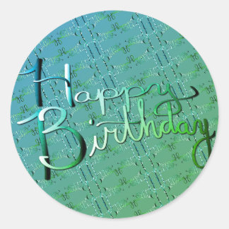 Sticker Rond "Joyeux anniversaire !" Vert dégradé écrit à la ma