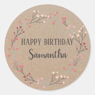 Sticker Rond Joyeux Anniversaire Vintage Floral Wreath Craft Ro