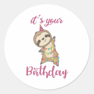 Sticker Rond Joyeux Anniversaire Vous Souhaite Sloth Mignonne