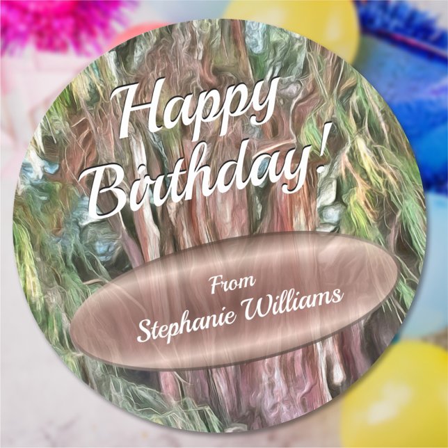 Sticker Rond Joyeux arbre d'anniversaire de Tule Oaxaca OAX1 (Créateur téléchargé)