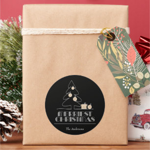Sticker Rond Joyeux arbre de Noël noir