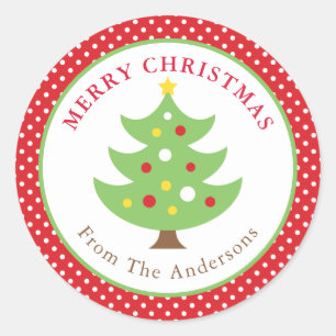Sticker rond Joyeux Arbre de Noël personnalisé