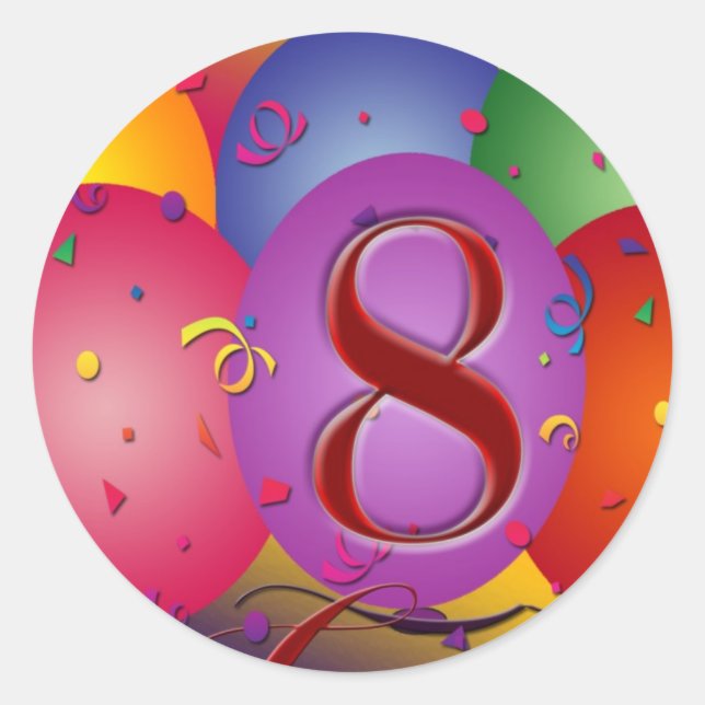 Sticker Rond Joyeux ballon du 8e anniversaire ! (Devant)