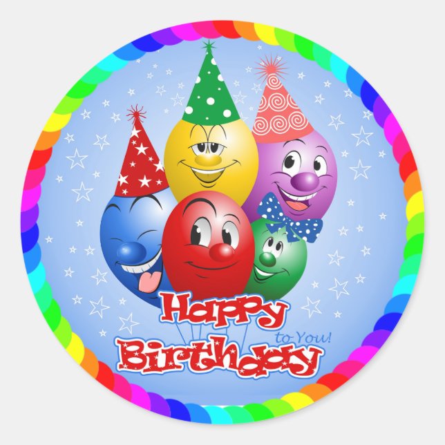 Sticker Rond Joyeux Ballons d'anniversaire amusant (Devant)