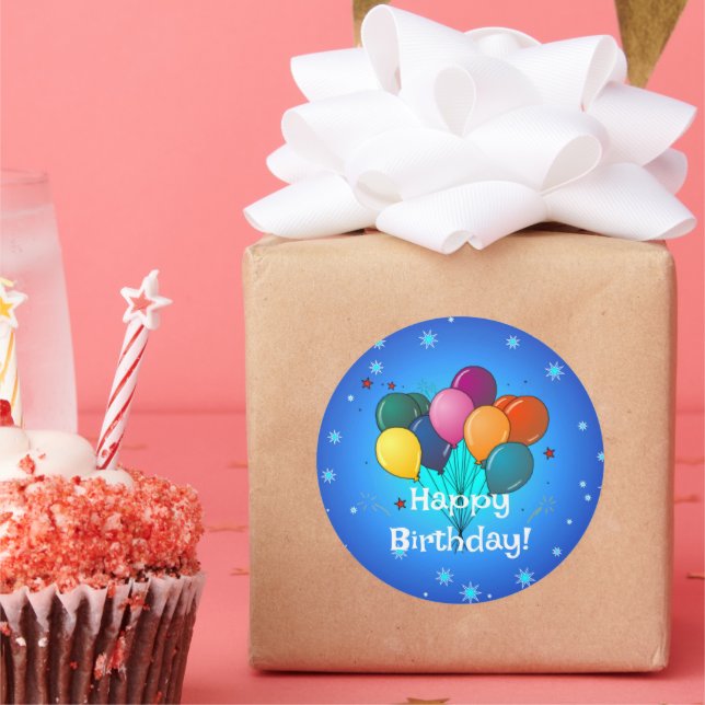 Sticker Rond Joyeux Ballons de fête d'anniversaire (Fête)