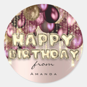 Sticker Rond Joyeux BALLONS DE PARTIES SCINTILLANT D'OR Bourgog