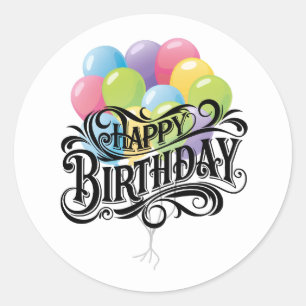 Sticker Rond Joyeux Balloons Rétro Card Anniversaire