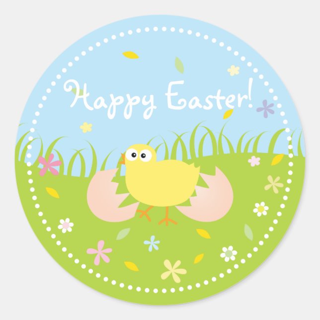 Sticker Rond Joyeux Bébé mignon de Pâques poussin (Devant)