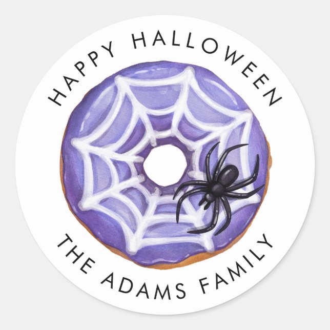 Sticker Rond Joyeux beigne Éffrayante d'araignée Halloween (Devant)