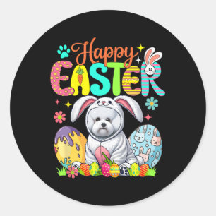 Sticker Rond Joyeux Bichon Frise de Pâques Cosplay Bunny Chocol