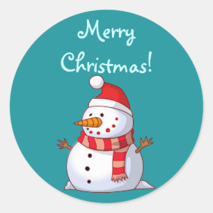 Sticker Rond Joyeux bonhomme de neige de Noël