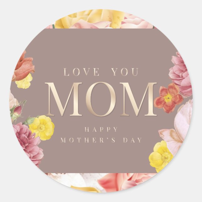 Sticker Rond Joyeux bouquet de fleurs de la journée de la mère (Devant)