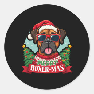 Sticker Rond Joyeux Boxer-mas Jote Boxer Chien Noël