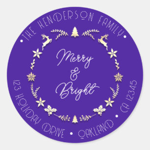 Sticker Rond Joyeux Bright Adresse de la famille Deer Gold Wrea