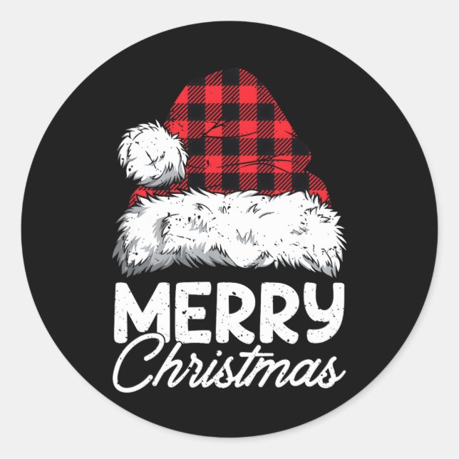 Sticker Rond Joyeux Buffalo de Noël Plaid Rouge Noël Noël Noël  (Devant)
