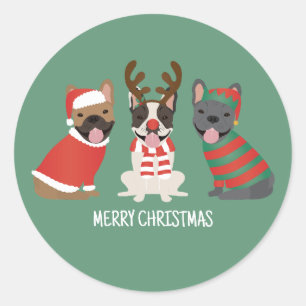Sticker Rond Joyeux Buldogs français de Noël
