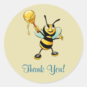 Sticker Rond Joyeux Bumble Bee avec un Scoop de Merci de miel