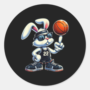 Sticker Rond Joyeux Bunny de Pâques Basketball enfants garçons 