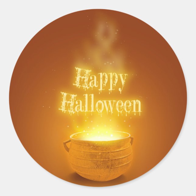 Sticker Rond Joyeux Caldron de la sorcière d'Halloween (Devant)
