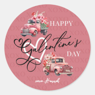 Sticker Rond Joyeux Camion Fleur de la Saint-Galentin